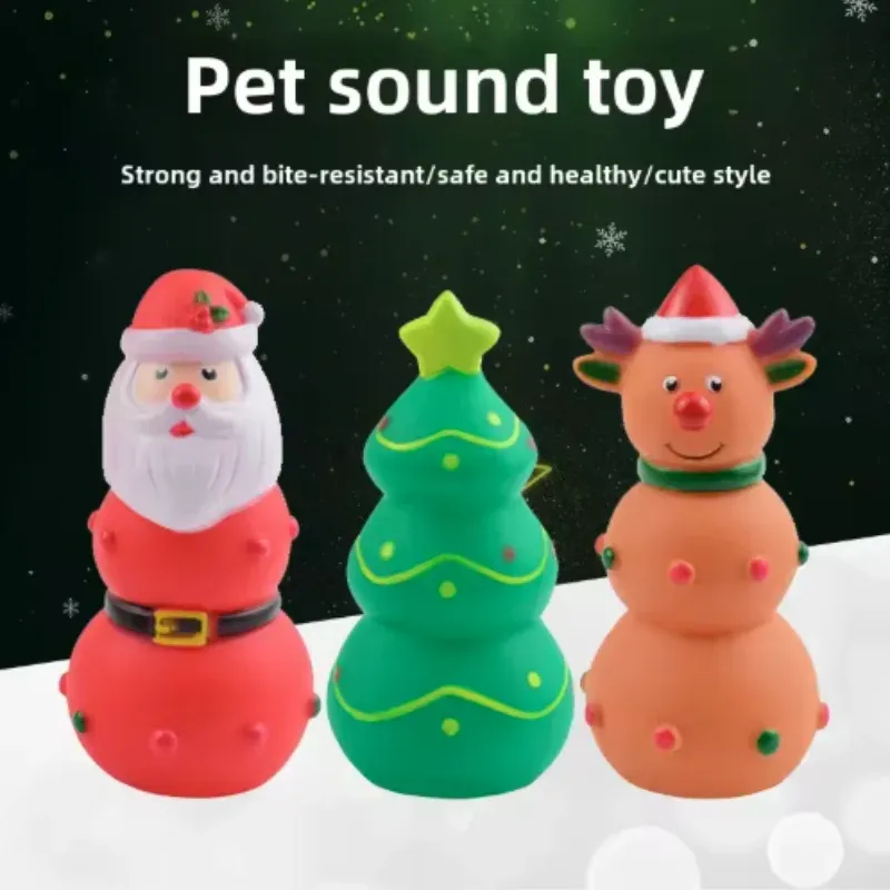 Quietschendes Kauspielzeug für Haustiere mit Weihnachtsmotiv, Weihnachtsmann-Baum-Elch-Design, langlebiges Latex-Gummi-Beißspielzeug für Hunde und Katzen, Zähneknirschen