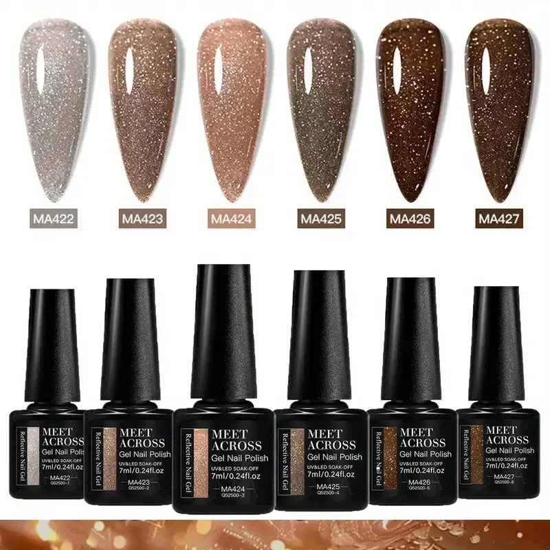 6 stücke Kaffee Braun Reflektierende Glitter Gel Nagellack Set Dark Flashy Semi Permanent Soak Off UV Gel Lack Nagel liefert Salon