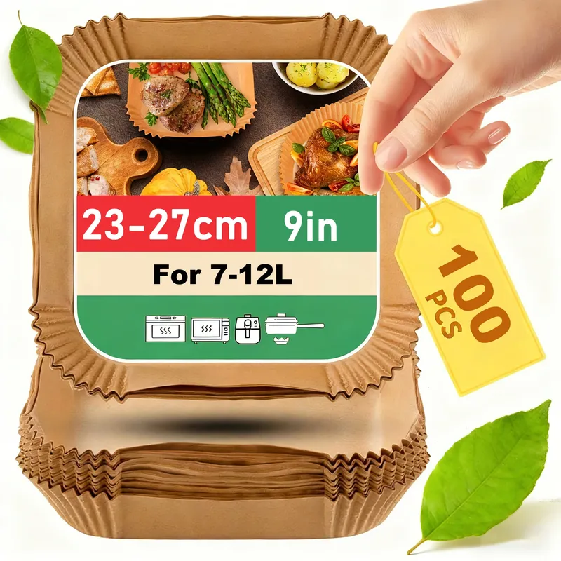 Air Fryer Backpapier 25/50/100/150 Stück für 4,5-8L/7-12L Körbe 16/20/23cm XXL Square Air Fryer Zubehör für Ninja, Cosori,