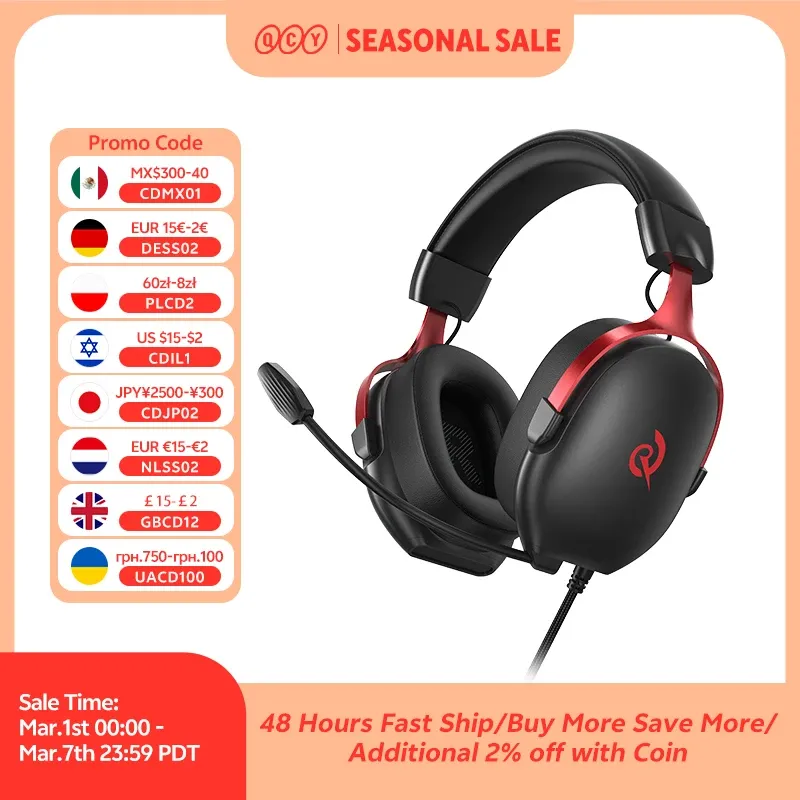 QCY VN200 Pro Kabelgebundenes Gaming-Headset mit Mikrofon, 40-mm-Treiber, 7.1-Surround-Over-Ear-Kopfhörer für PC, PS4, PS5, Gamer-Kopfhörer