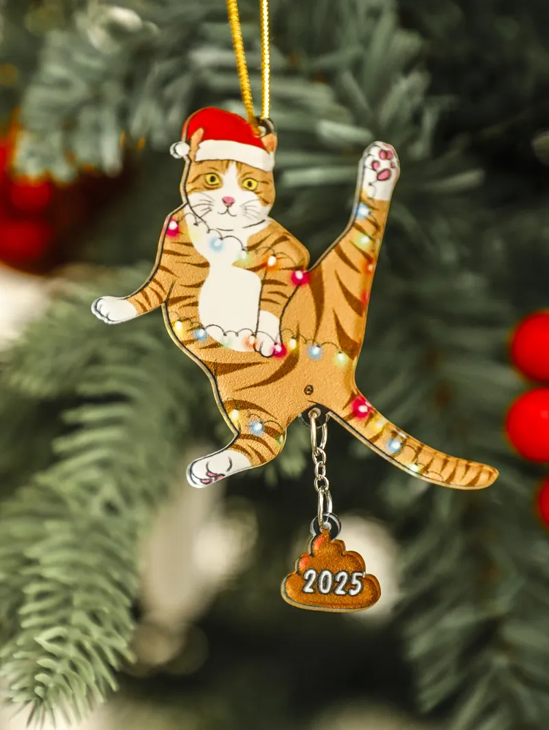 Lustige Weihnachtsdekoration in Haustierform, Acryl-Hunde- und Katzen-HĂ€ngedekoration mit WeihnachtsmĂŒtze und 2025, neuartiges Geschenk fĂŒr den Weihnachtsbaum - 3.71 EUR