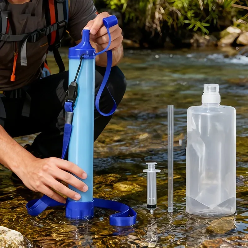 1 Stück Outdoor-Wasserfilter, persönliches Strohwasserfiltrationssystem, Notfall-Überlebens-Wasserreiniger für Camping, Wandern, Klettern