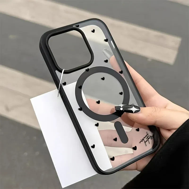 Für kabelloses Laden magnetische Handyhülle für iPhone 17 13 12 14 15 16 Pro Max 11 16E 16 Plus 17 Air mit schwarzer Liebesherz-Abdeckung
