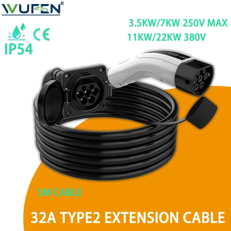 WUFEN Typ 2 Verlängerungskabel 3,5 kW 7 kW 11 kW 22 kW für tragbares Ladegerät Wallbox Ladestation Ladegerät mit Typ 2 Ladestecker