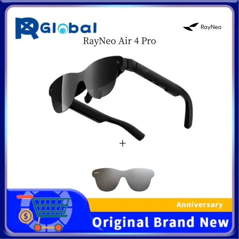 RayNeo Air 4 Pro Smart AR-Brille, unterstützt HDR10, 3840 Hz, 4 Lautsprecher, 1200 Nits, Micro-OLED-Doppelschichtbildschirm, klar