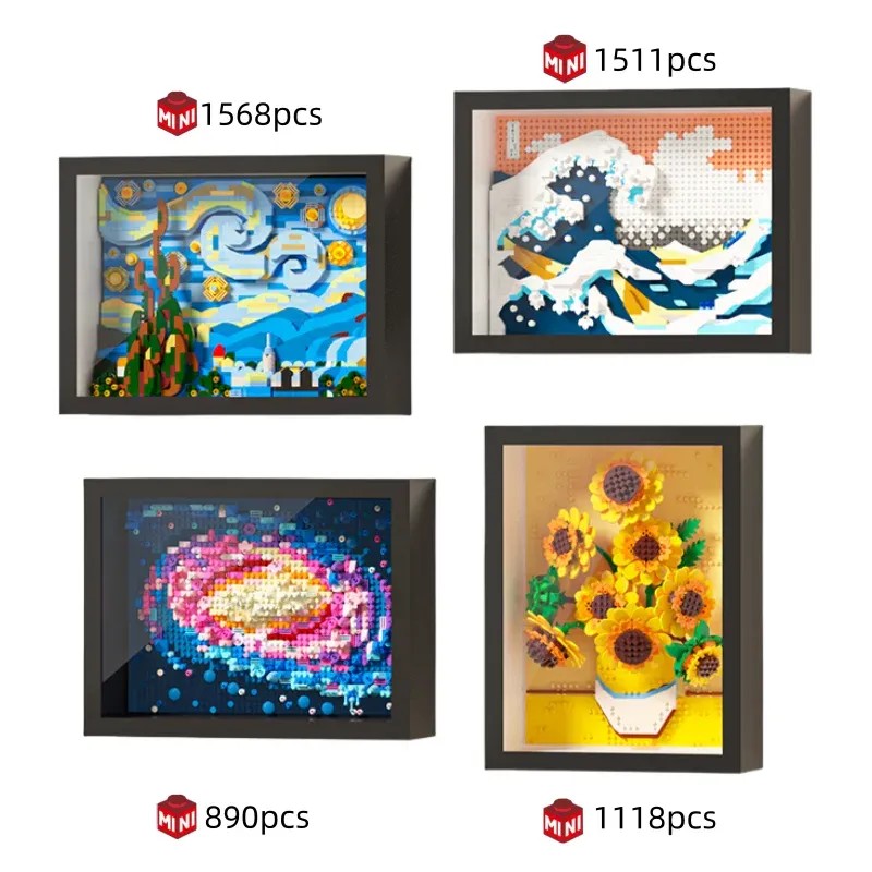 Kreative weltberühmte Kunstmalerei Sonnenblume Van Gogh Die Sternennacht Galaxy Kanagawa Baustein, Weihnachtsgeburtstagsgeschenke