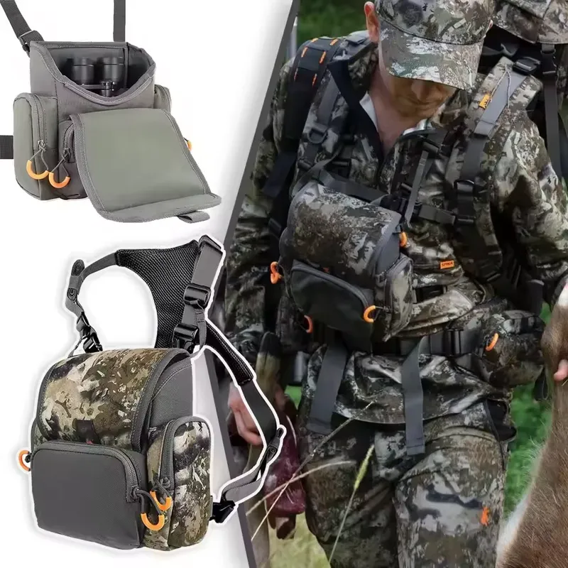 Fernglas-Geschirr, Brusttasche, verstellbar, große Kapazität, Camouflage-Bino-Hülle mit Regenschutz, Entfernungsmesser-Tasche für Jagd, Wandern