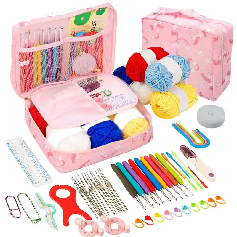 Häkelset für Anfänger, Häkelnadel-Set mit Häkelgarn, tragbares Häkel-Set, Häkelnadeln, Reisen, Stricken, Häkelzubehör