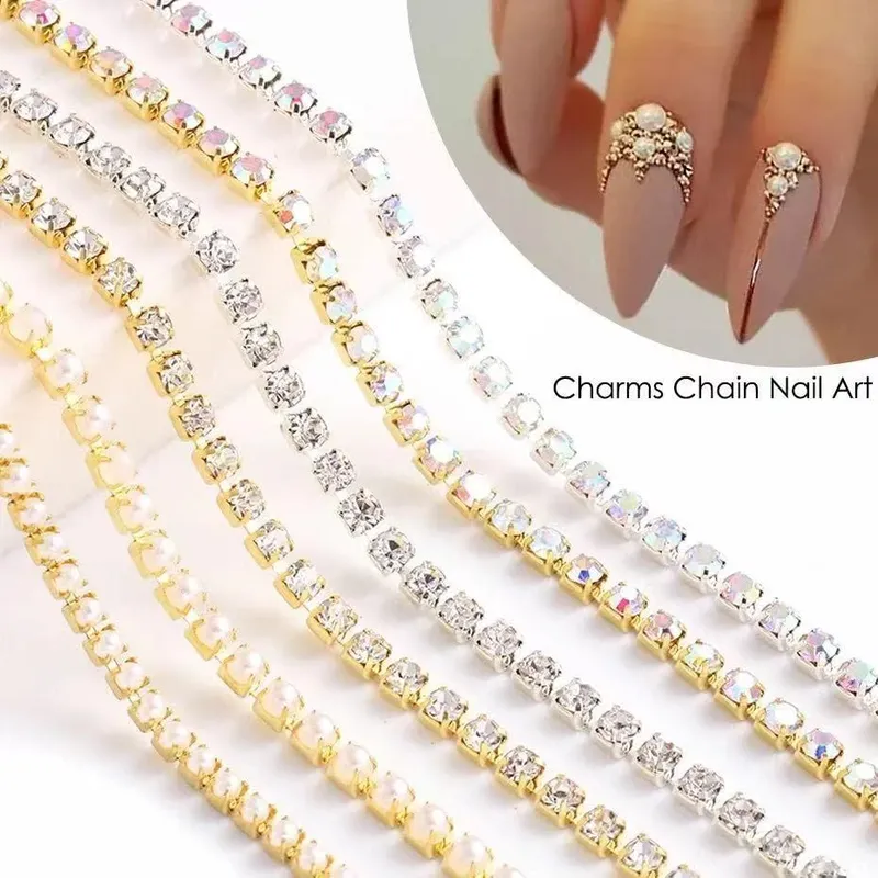 50 cm Nail Art Diamantkette Bunte Nagel Charms Deko Ongles Nail Art Zubehör Metall Stahlkette 3D Nail Art Dekoration