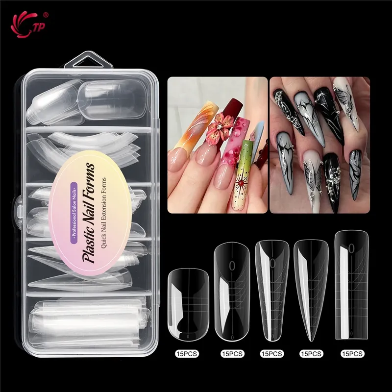 TP Neue 60 stücke/75 stücke Dual Nagel Formen Schnell Gebäude Gel Form Volle Abdeckung Acryl Falsche Nagel Tipps top Formen Verlängerung Maniküre Werkzeuge