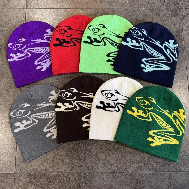 Beanie mit Bauchfrosch-Aufdruck für Männer und Frauen, dehnbare Strickmütze für Outdoor-Sportarten, lässige Streetwear, Unisex-Wintermütze mit Bündchen