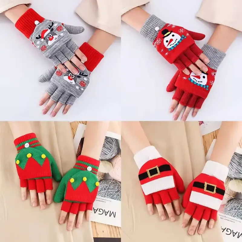Häkeln Flip Top Handschuhe Winter Frauen Warme Halbfinger Handschuhe Dicke Warm Halten Fingerlose Handschuhe Weihnachten Gestrickte Handschuhe Weiche - 4.01 EUR
