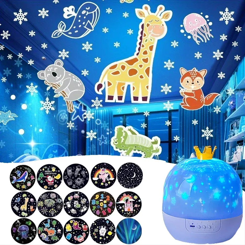 Fantasy Creative Projektor 360° ° Rotierende 15 Arten von Projektorführungen, Sternenhimmel, Galaxie, LED-Projektor, Nachtlicht, Kindergeburtstagsgeschenk