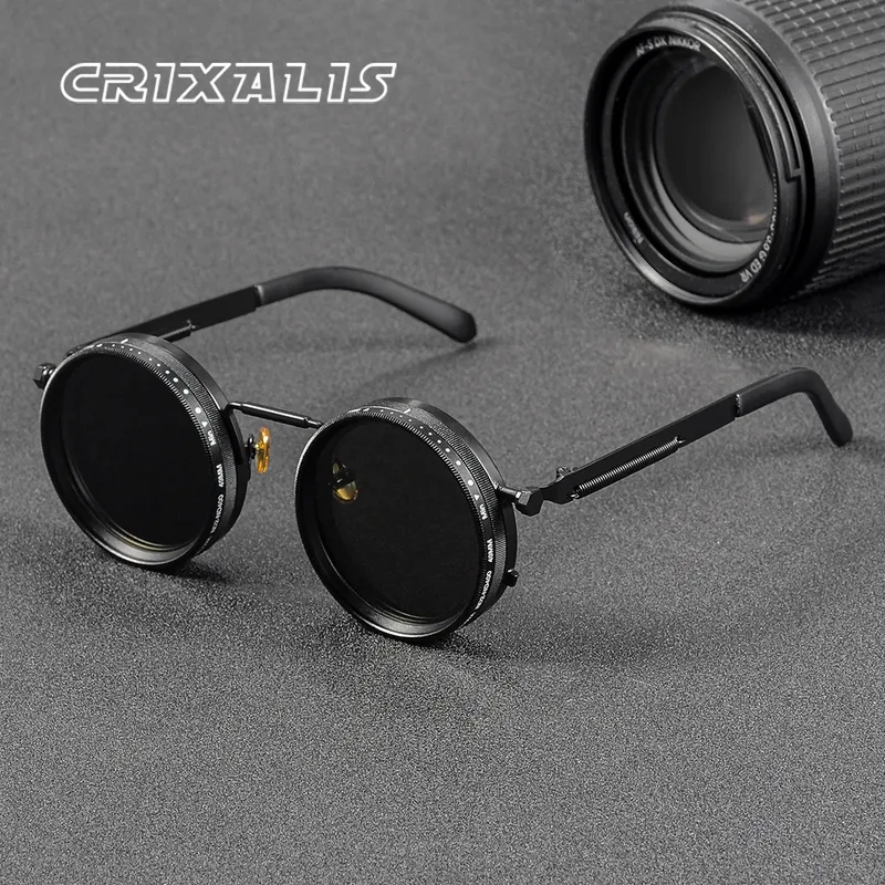 CRIXALIS Polarisierte Runde Sonnenbrille ND9 Einstellbare Dimmung Männer Frauen Retro Punk männer Angeln Brillen Outdoor Shades UV400