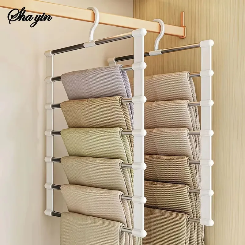 Faltbarer Hosenbügel Mehrschichtige Rutschfeste Clips Platzsparender Schrank-Organizer für Hosen-Aufbewahrung Zusammenklappbares Hängesystem
