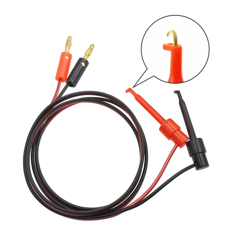 1 Paar 1 m 4 mm Bananenstecker auf elektrischen Haken-Clip-Testkabel, vergoldet, für Multimeter-Messleitungen, Drahtverbinder, rote schwarze Banane