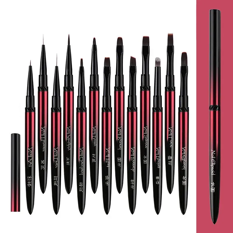 Neue 1/13 stücke Nail art Pinsel Set Schwarz Rot Metall Griff Acryl UV Gel Polnisch Kristall Acryl Nagel zeichnung Werkzeuge Hohe Qualität