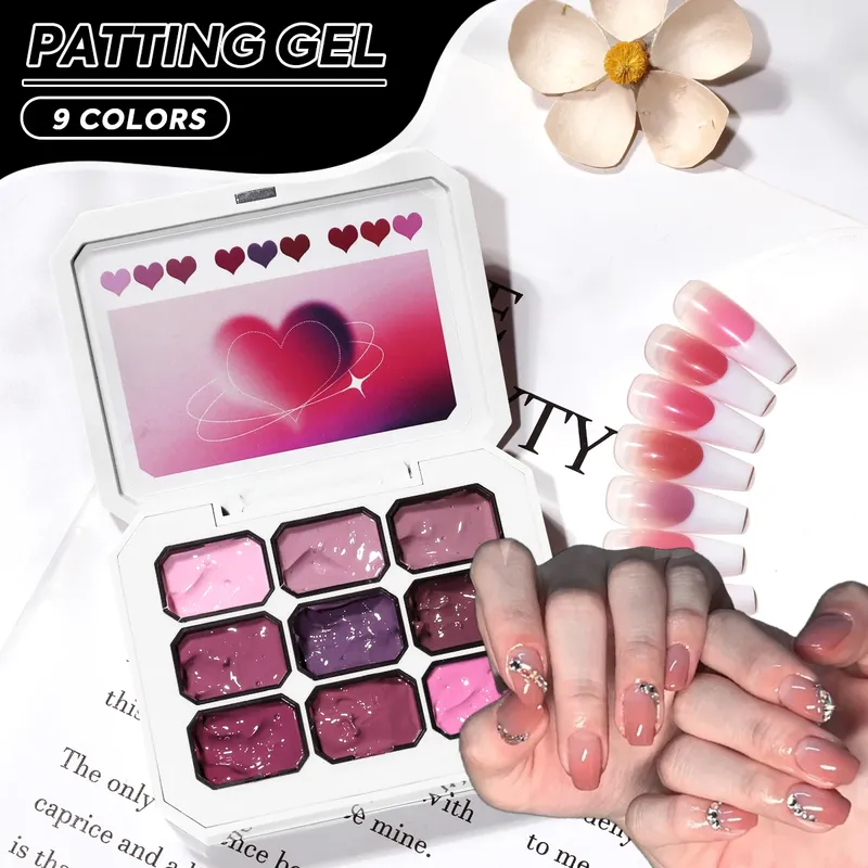 1 Stück 9 Farben Rosa Patting Gel in Dose Hochpigmentiert Beliebter Halbfester UV&LED Nagellack Gel Speziell für Nagelstudios Y2K INS