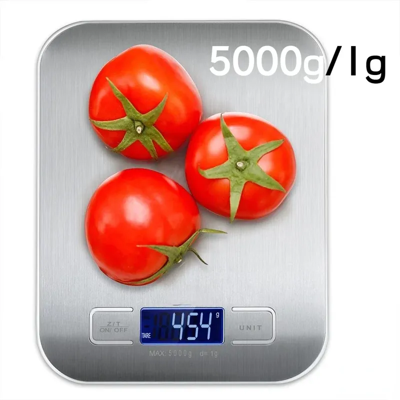 Digitale Küchenwaage, LED-Anzeige, 5 kg/1 g, Edelstahlplatte, elektronische Waage, für Zuhause, Schmuck, Lebensmittel, Snacks, Wiegen, Backwerkzeuge
