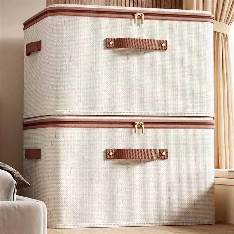 Große Aufbewahrungsbox für den Haushalt, robuste Hartschale aus Baumwolle und Leinen, Reißverschluss, Aufbewahrungsbox mit Deckel für Kleidung, Spielzeug, Decken ﻿