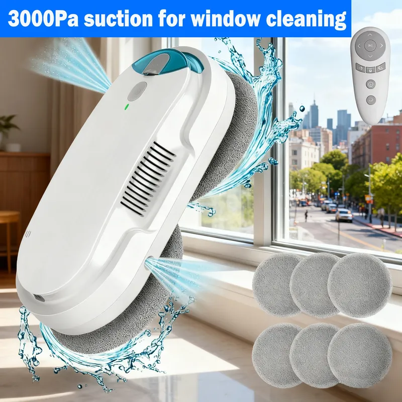INSE Fensterputzroboter, automatische Wassersprühfunktion mit Fernbedienung, intelligente Staubsaugermaschine für die Glasreiniger zu Hause