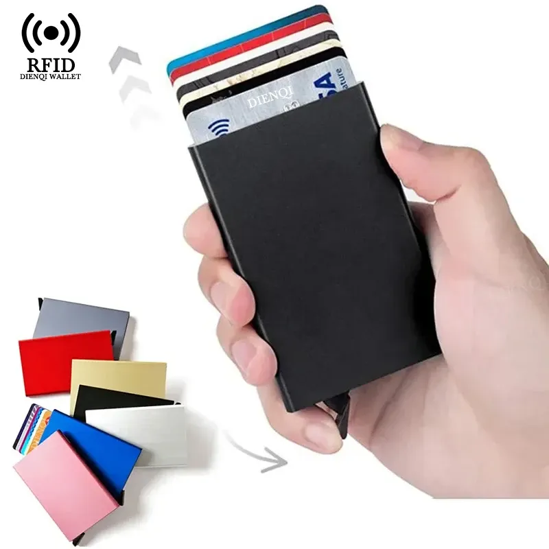 Vystitis Kartenhalter, schlankes RFID-Geldbörse für Business-Kreditbank-Kartenetui, automatisches Pop-up-Metallgehäuse, minimalistische Geldbörsen für Männer und Frauen