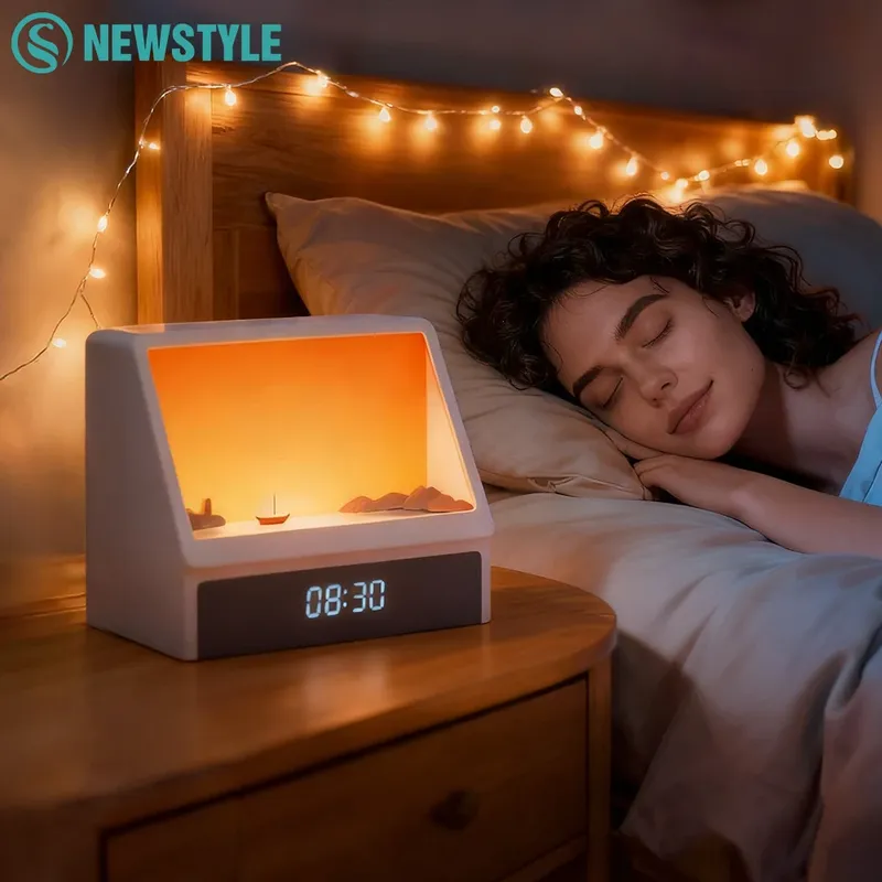 Bluetooth Sonnenaufgang Wecker Tischleuchte Weißes Rauschen Aufwachen Licht mit 12 Geräuschen Dimmbare Schlafuhr für Erwachsene Kinder Schlafzimmer