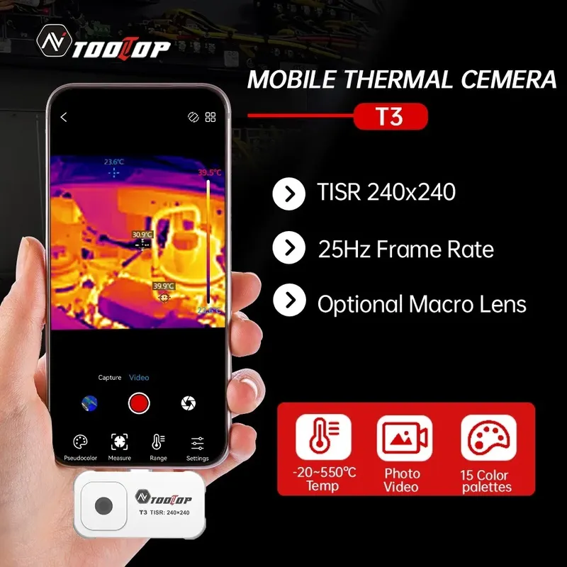 TOOLTOP T3 Mobile Typ-C-Wärmebildkamera, 25 Hz, Foto- und Videoaufzeichnung, Smartphone-Wärmebildkamera-Option, Makroobjektiv, TISR 240 x 240