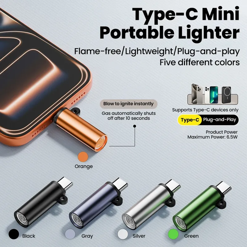 Typ-C Mobile Zigarette Leichter Adapter Luft Blasen Zigarette Leichter Outdoor Sicherheit Tragbare Mini Zigarette Beleuchtung Artefakt