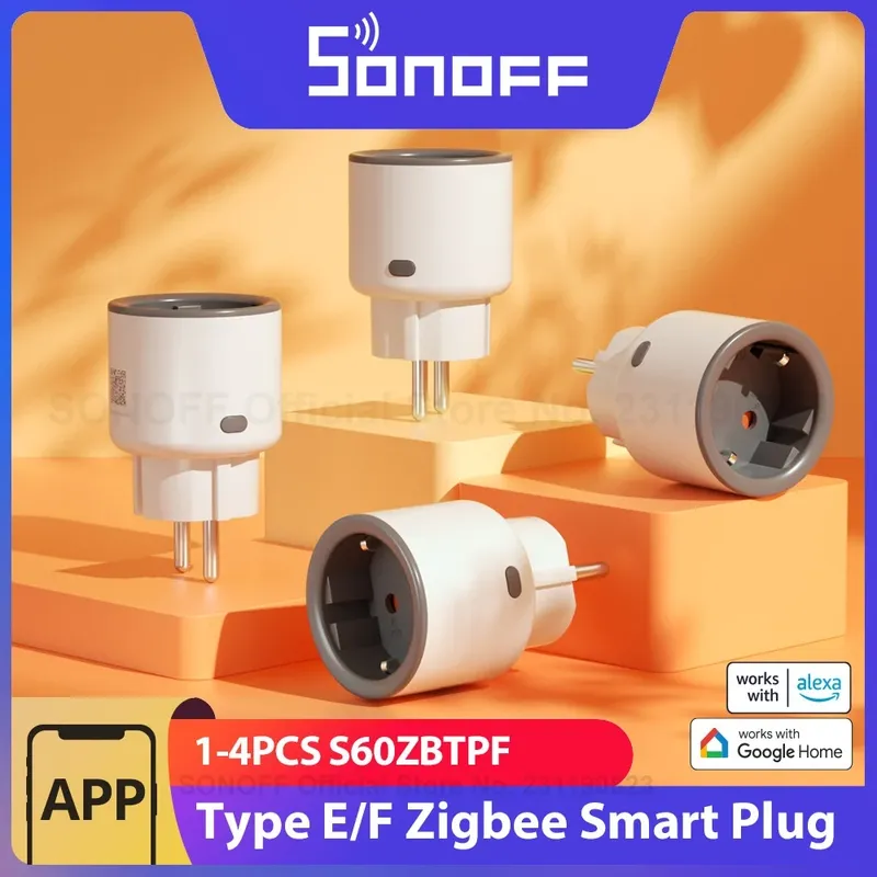 1-4PCS SONOFF S60ZBTPF EU 16A iPlug Zigbee Smart Plug Smart Home Steckdose mit Energie Überwachung Unterstützt Alexa google Hause