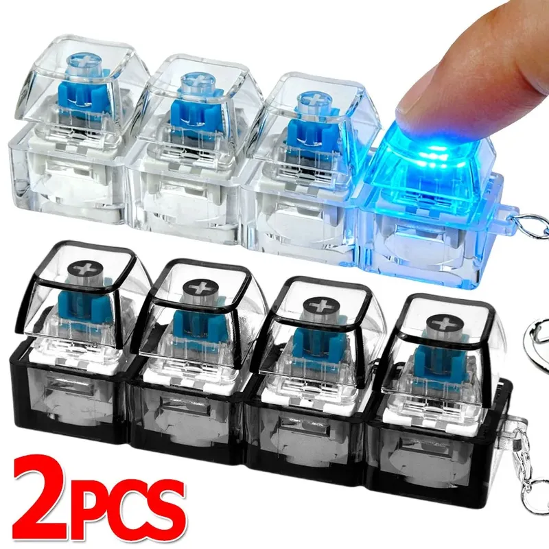 4 Tasten mechanische Tastatur Schlüsselanhänger Fingerknopf Anti-Stress-Tastenkappe für Büro Zuhause Erwachsene Kinder Dekompression Clicker Gadget Geschenk