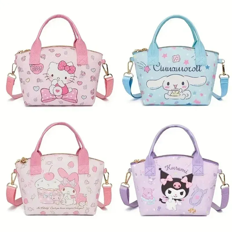Süße Hello Kitty PU-Leder Mädchen Kosmetiktasche Handtasche Niedliche Frau mit großem Fassungsvermögen Praktische Umhängetasche Einkaufstasche Weihnachtsgeschenk
