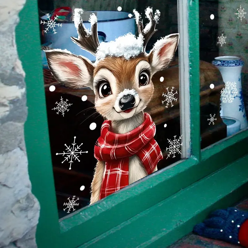 1pc Weihnachten Schal Schneeflocke Rentier Fenster Glas Aufkleber Statische Cling Aufkleber Wasserdicht für Schlafzimmer Wohnzimmer Wohnkultur
