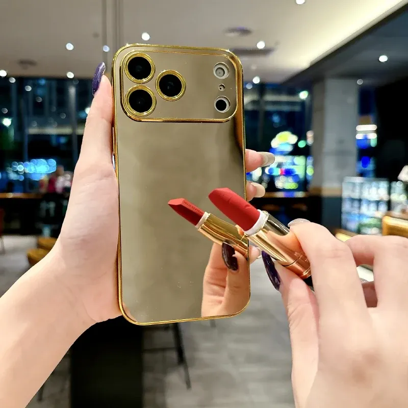 Luxuriöse einfarbige, stoßfeste Make-up-Spiegel-Handyhülle für iPhone 17 Pro Max 15 14 13 12 11 16 Pro Max XS XR 8 7 Plus Rückseite