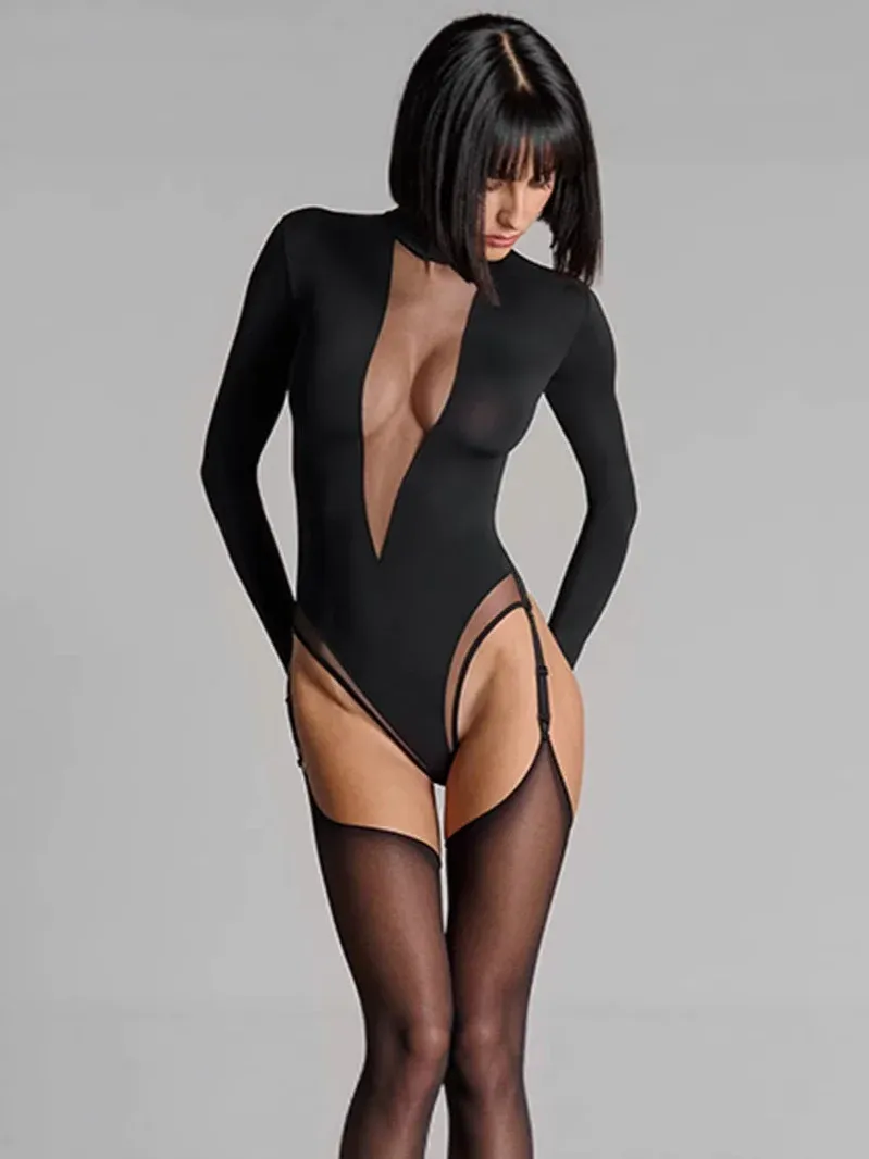 Europäische und amerikanische sexy spitze Mädchen Spitze einfarbig langärmelige Body Frühling und Herbst Damen sexy Slim Fit Tops