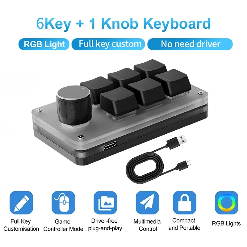 6 Tasten 1 Knopf Mini Makro mechanische Tastatur USB RGB Gaming benutzerdefinierte Programmierung Knopf tragbare benutzerdefinierte Schalter für Photoshop Laptop