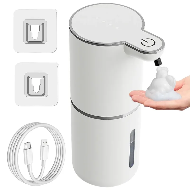 Automatischer Seifenspender, berührungsloser Schaumseifenspender, 380 ml, USB wiederaufladbar, elektrisch, 4 Stufen verstellbarer Schaumseifenspender