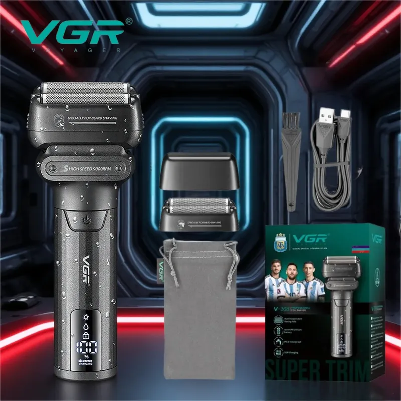 VGR Rasierer Professioneller Bartschneider Elektrorasierer Wasserdicht Rasierer 9000 U/min Rasierapparat Tragbarer Rasierer für Männer V-368