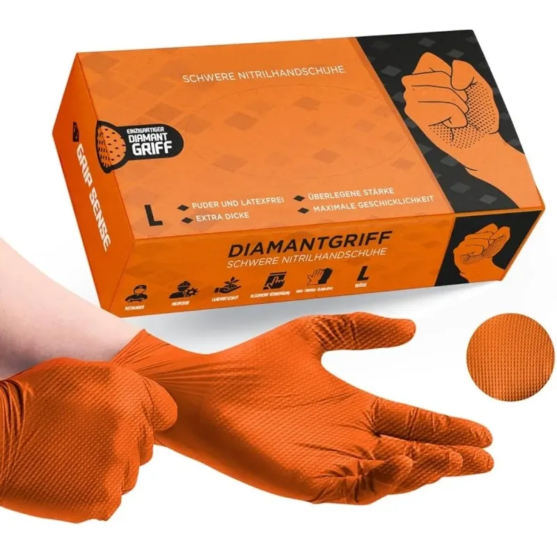 10/50PCS Heavy Duty Orange Industrie Nitril Handschuhe Einweg 8mil Erhöhte Diamant Textur Handschuhe Mechaniker Tattoo Schutzhandschuhe