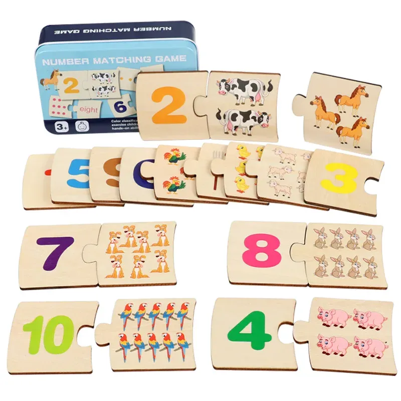 Kinder Eisen Box Anzahl Aufklärung Gepaart Holz Tier Lebensmittel Puzzle Bord Logisches Denken Ausbildung Spiel Pädagogisches Spielzeug