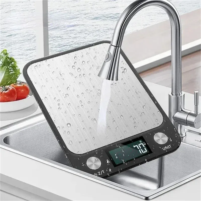 Küchenwaage, 5/10/15 kg, Wiegen von Lebensmitteln, Kaffeewaage, digitale Waage, Edelstahl-Design, Kochen und Backen, Messwerkzeuge