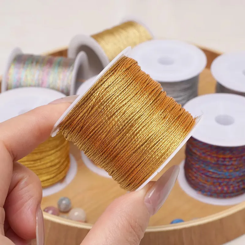 1 Rolle Gold/Silber Faden Makramee Schnur Seil Armband Halskette geflochtene Schnur für DIY Schmuckherstellung Perlenzubehör