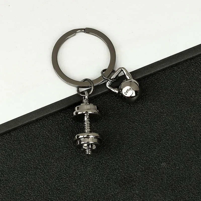 Neue Metall Sport Ausrüstung Paar Anhänger Schlüssel Kette Gewichtheben Gym Hantel Schlüsselanhänger Party Geschenk Großhandel