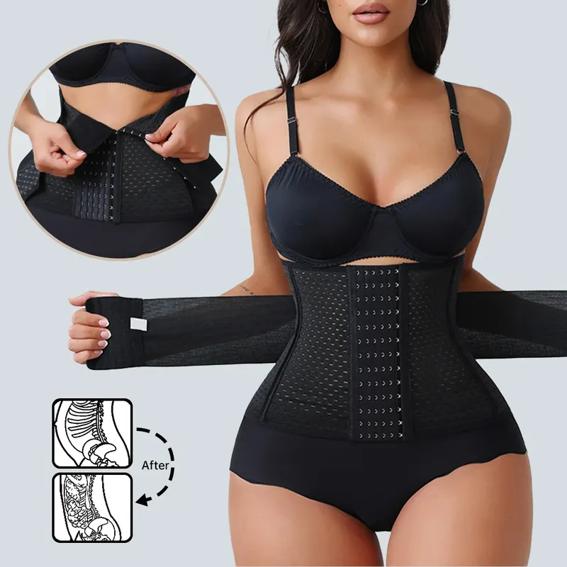 Neuer verstellbarer Taillentrainer für Damen, Doppelgürtel, Neopren-Korsett mit Reißverschluss, Workout-Cincher für Bauchkontrolle und Rückenstütze