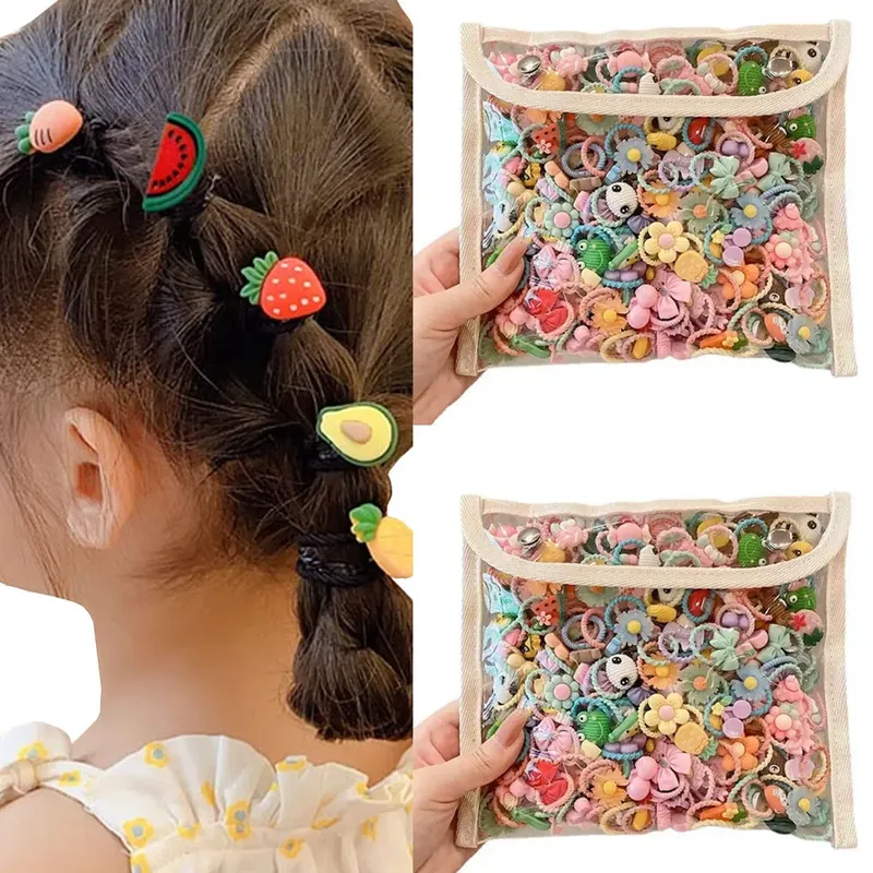 Niedlicher Gummiband-Haarschmuck mit Cartoon-Motiv für kleine Mädchen, 20/30/50 Stück Packung, nicht verletzte Haargummis, Kreis-Stirnbänder