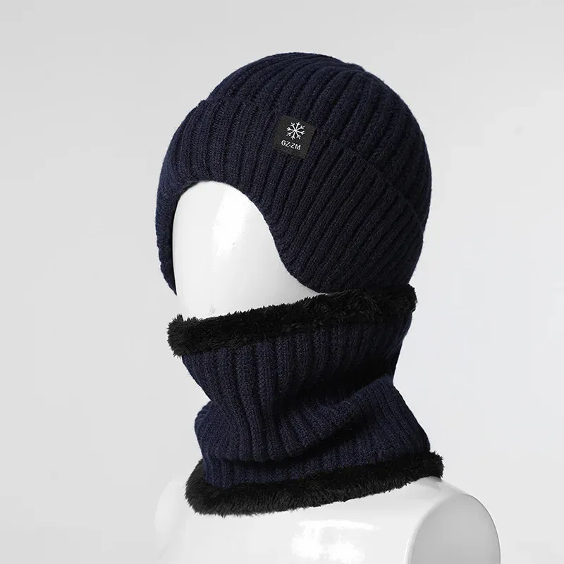 Outdoor Männer Winter Gestrickte Hut Plüsch Wärme Schirmmütze Ohrenschützer Lässige Mode Faux Pelz Gefüttert Bomber Hüte Radfahren Ohr Schutz