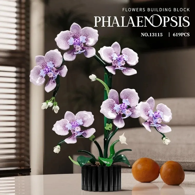 619PCS Phalaenopsis Bausteine Blumen Orchidee Topfpflanzen Simulation Modell Wohnkultur Kinder Puzzle Spielzeug Mädchen Geburtstag Geschenk