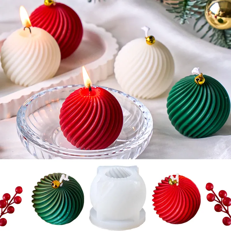 3D Weihnachtskugel Silikon Kerzenform DIY handgemachte Twist Streifen Duftkerze Seifenform Weihnachten Handwerk Geschenk Home Decor Supplies