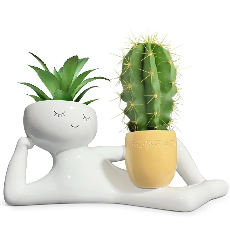 Lustiger Pflanzentopf „Lazy Little Guy“ – Einzigartiger Blumentopf für Sukkulenten, Kakteen und Pflanzen – Dekoration für Haus, Garten und Schreibtisch