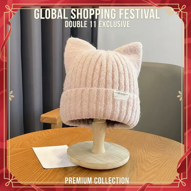 Katzenohren-Mütze, Wintermütze, warme Strickmütze mit winddichtem, verdicktem Design, niedliche Herbst-Winter-warme Accessoires für Frauen und Mädchen